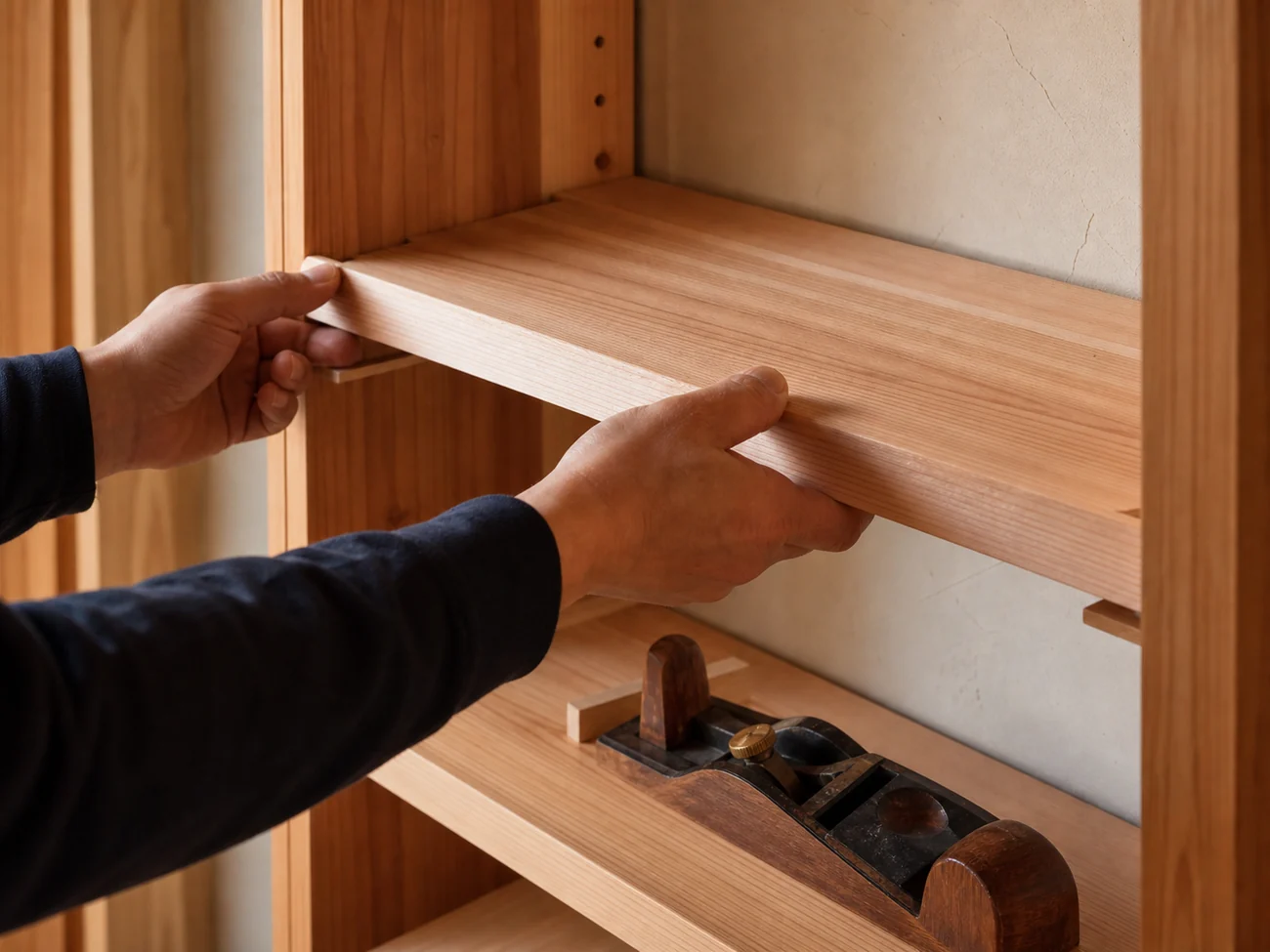 造作棚を取り付ける手元